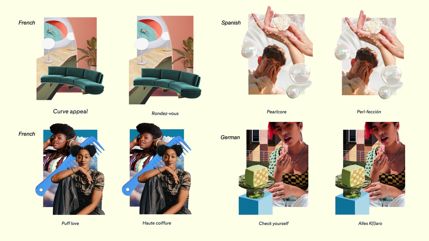 Localized Pinterest Predicts report captions shown side by side in French, Spanish, and German versions